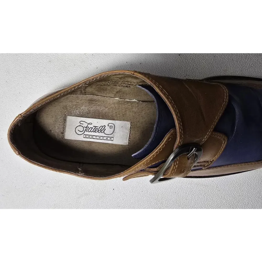 Fratelli Footwear Mens Tan/Blue Leather Wingtip Monk Strap Dress Shoes Sz US 9.5